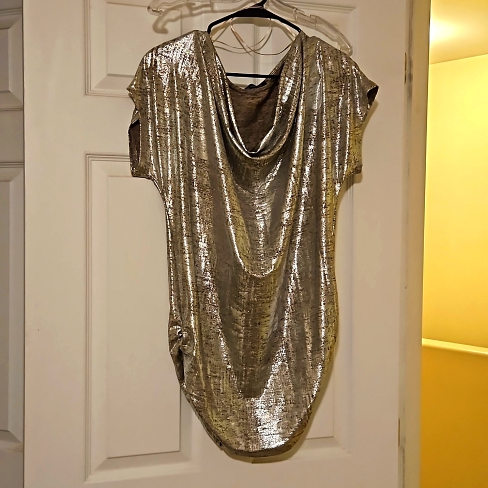 Metallic Silver Cowl Neck Women’s Top